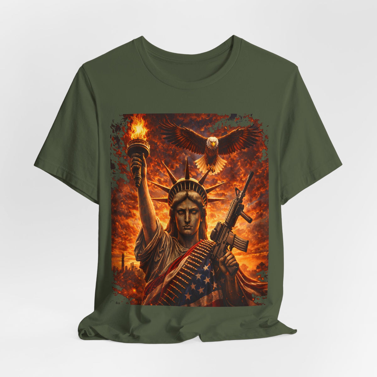 USA Liberty T-Shirt — Statue of Liberty with Eagle & Flag Graphic