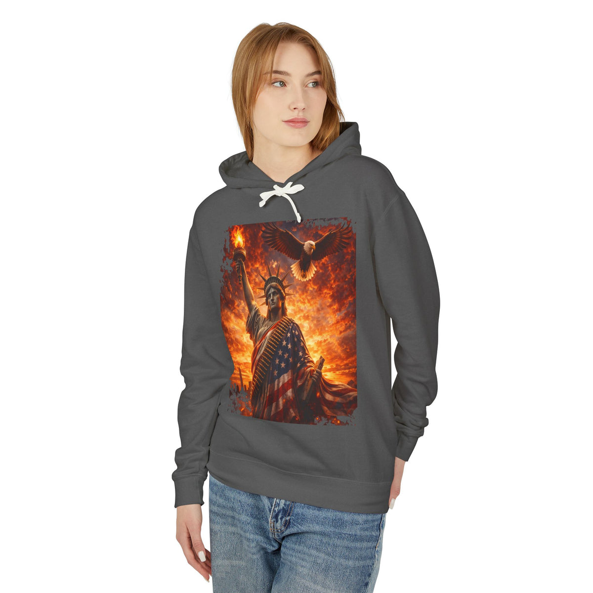 Statue of Liberty American Flag Hoodie — Patriotic Liberty Eagle Sweatshirt