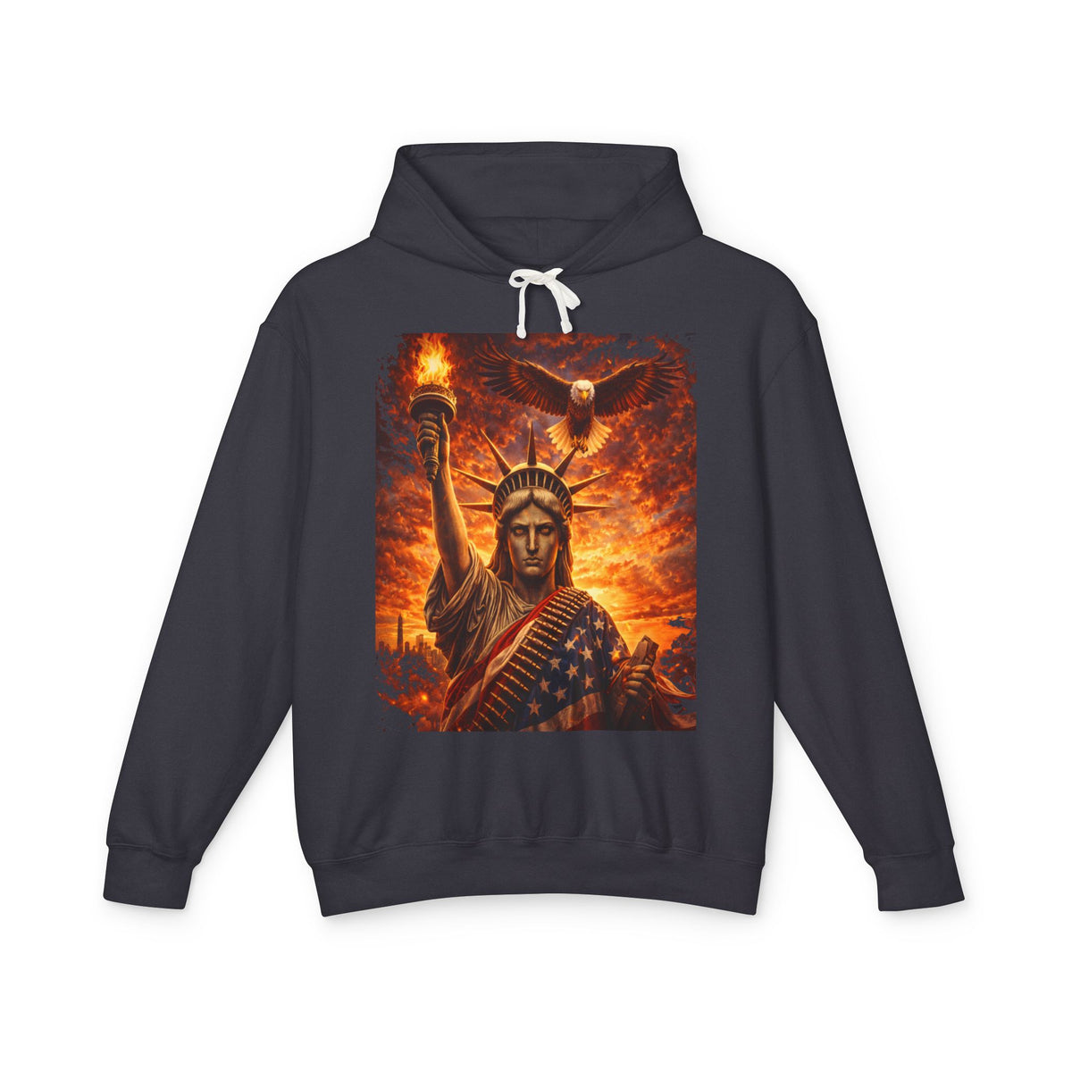 Statue of Liberty Flame Graphic Hoodie — Patriot Fire Art Sweatshirt