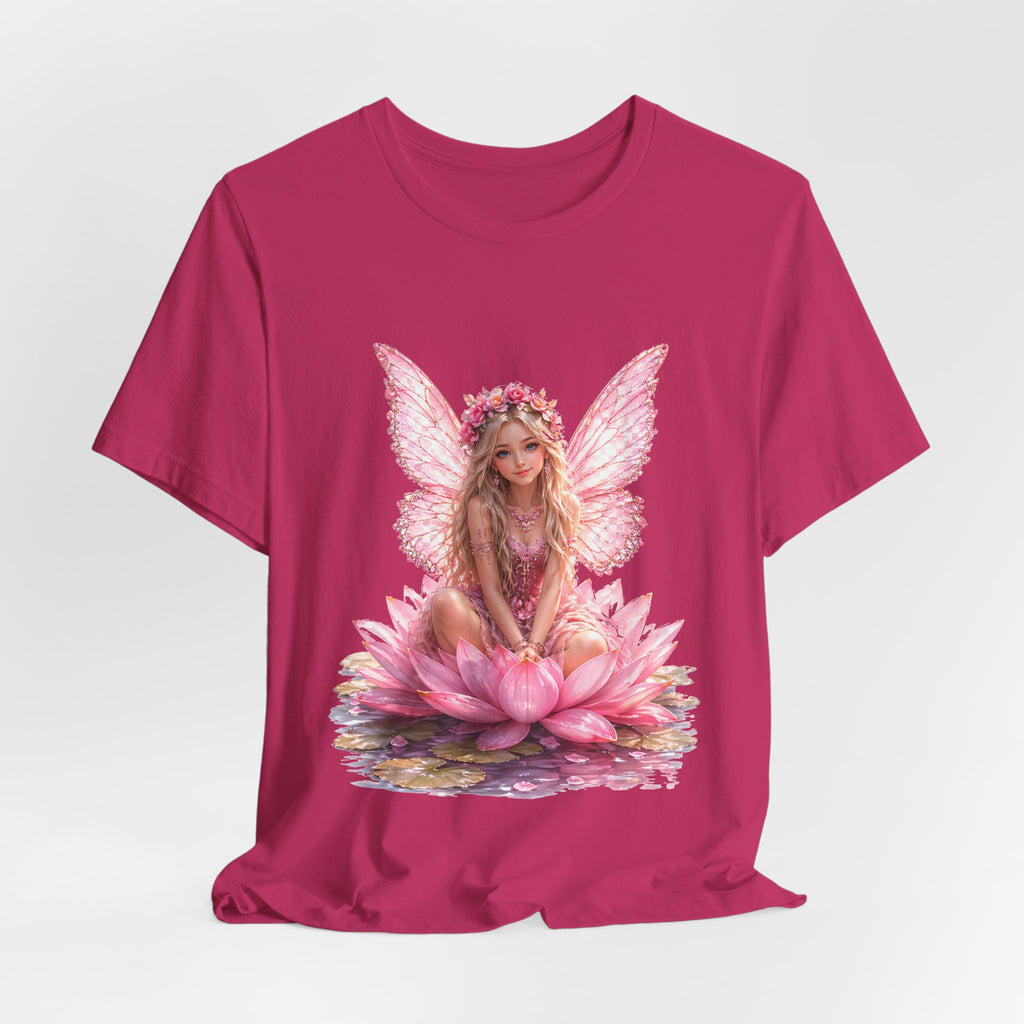 Pink Lotus Fairy T-Shirt — Floral Fairy Sitting on Lotus Graphic Tee