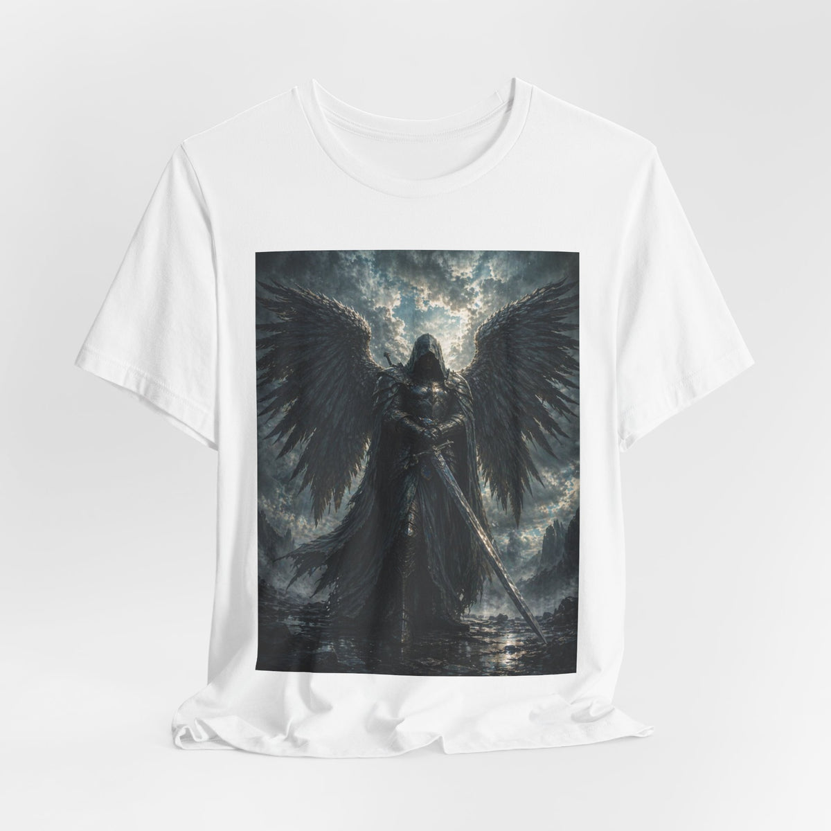 Dark Fallen Angel Graphic Tee — Gothic Warrior Angel T-Shirt