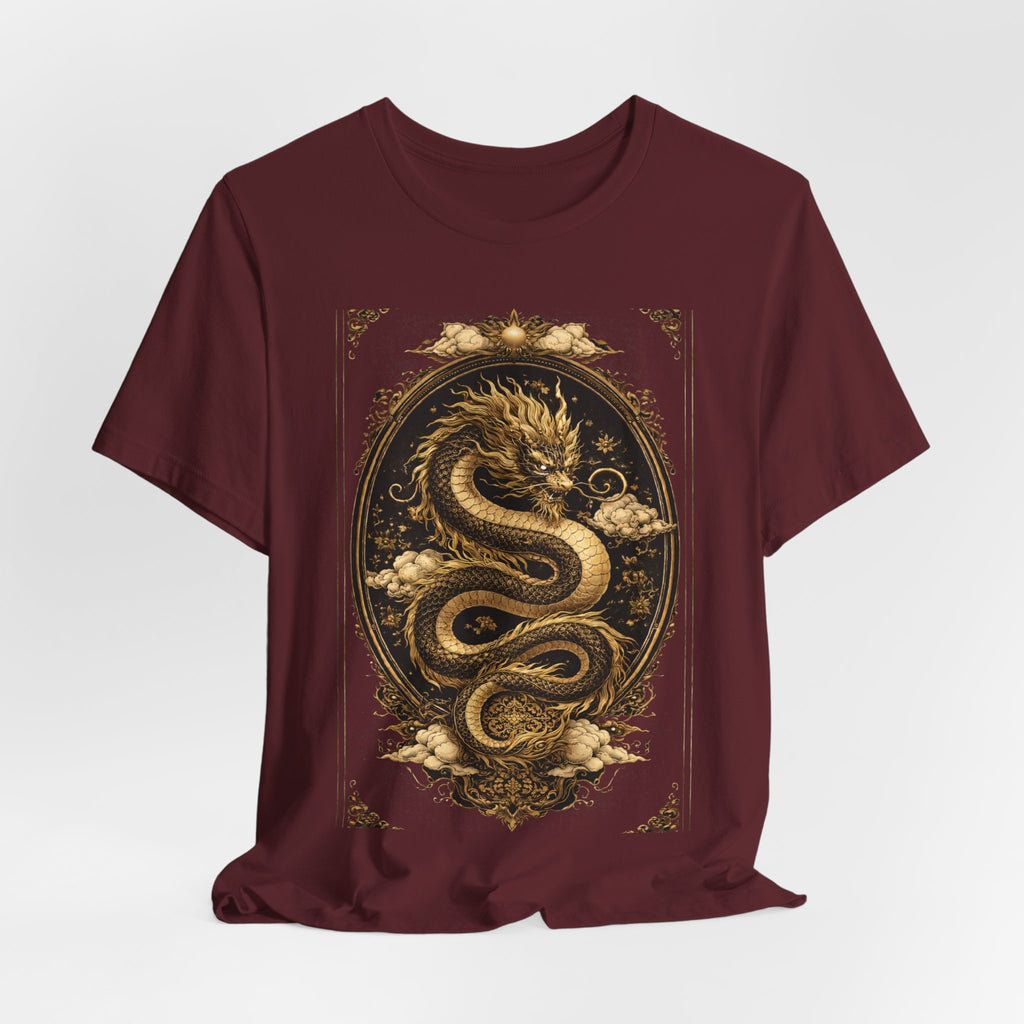 Dragon Oval Graphic Tee — Vintage Gold Snake Illustration T-Shirt