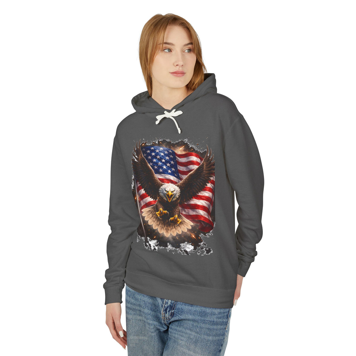 American Eagle Flag Hoodie — Patriotic Bald Eagle sweatshirt for 4th of July & Veterans