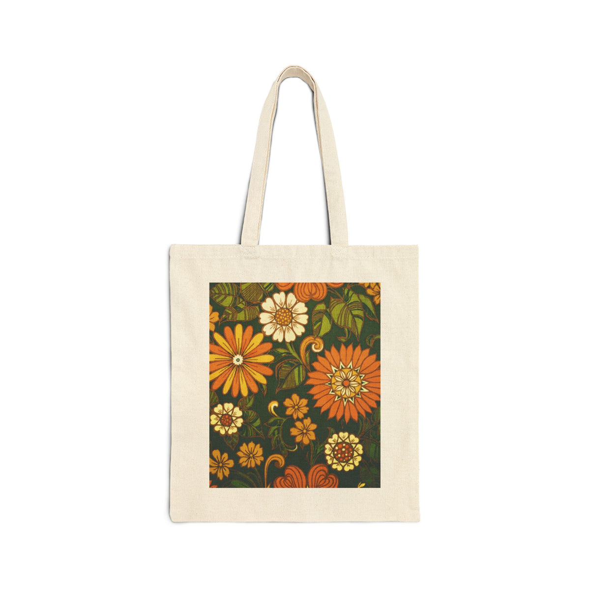 Retro Orange Floral Tote Bag — Vintage Daisy Canvas Grocery & Market Tote