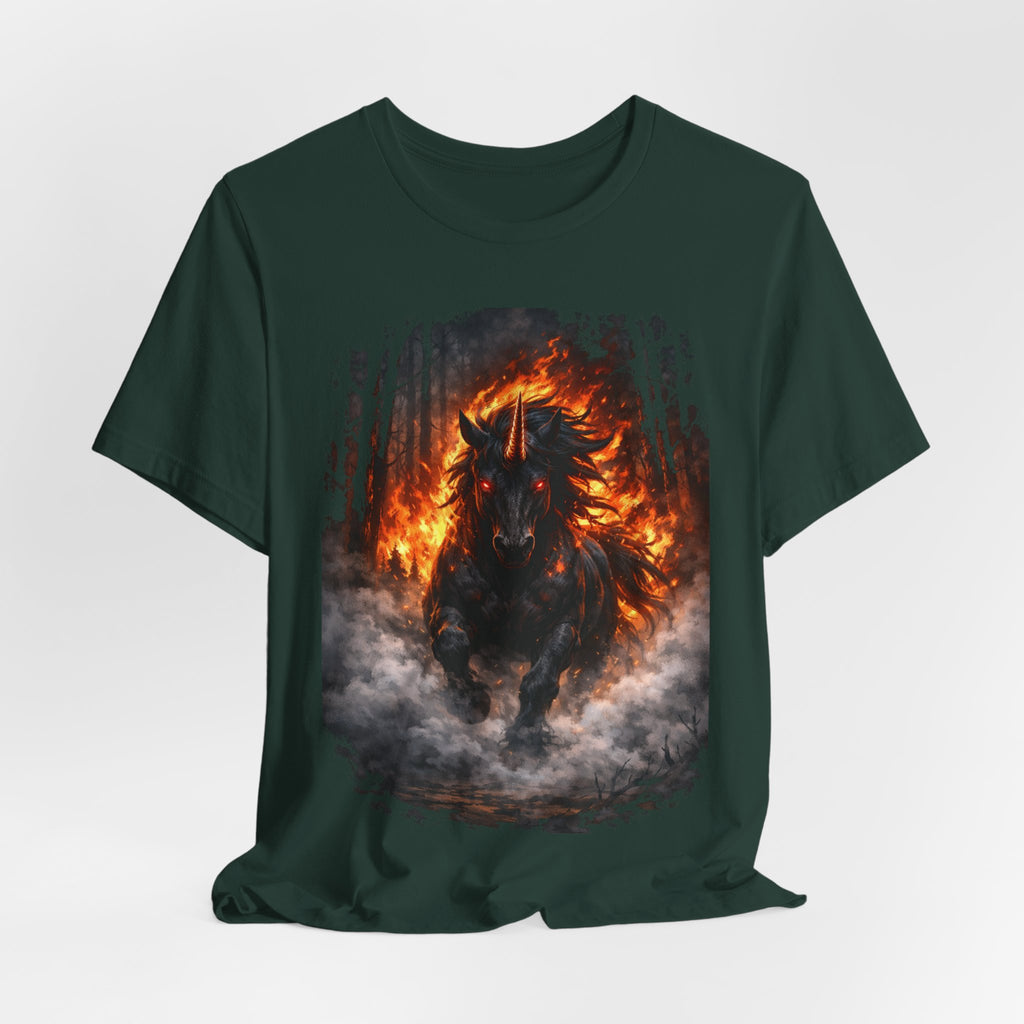 Fiery Stallion Graphic Tee — Burning Horse Fantasy T-Shirt