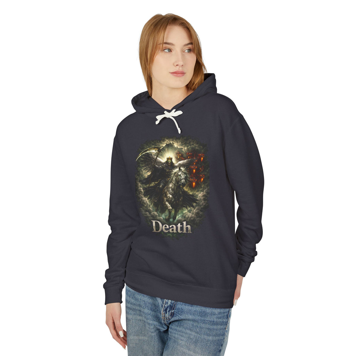 Revelation 6:7-8! And on the Pale horse was a rider  as an angle dress as death and he wore a crown !Death Reaper Graphic Hoodie — Gothic Dark Fantasy Pullover