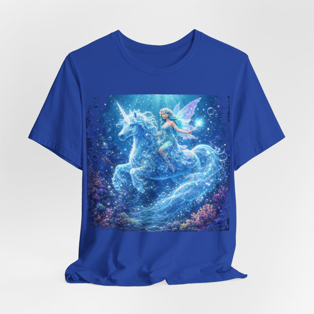 Mystical Blue Unicorn & Fairy Tee — Fantasy Magic Horse T-Shirt