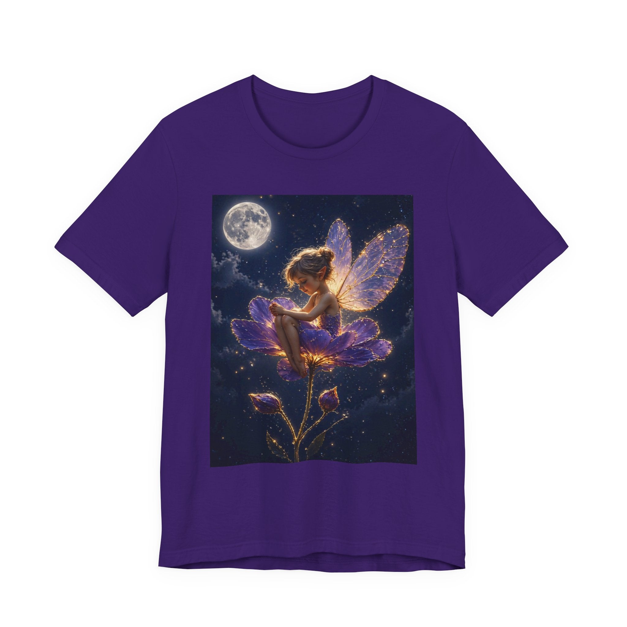 Fairy Night T-Shirt — Moonlit Fairy on Purple Flower