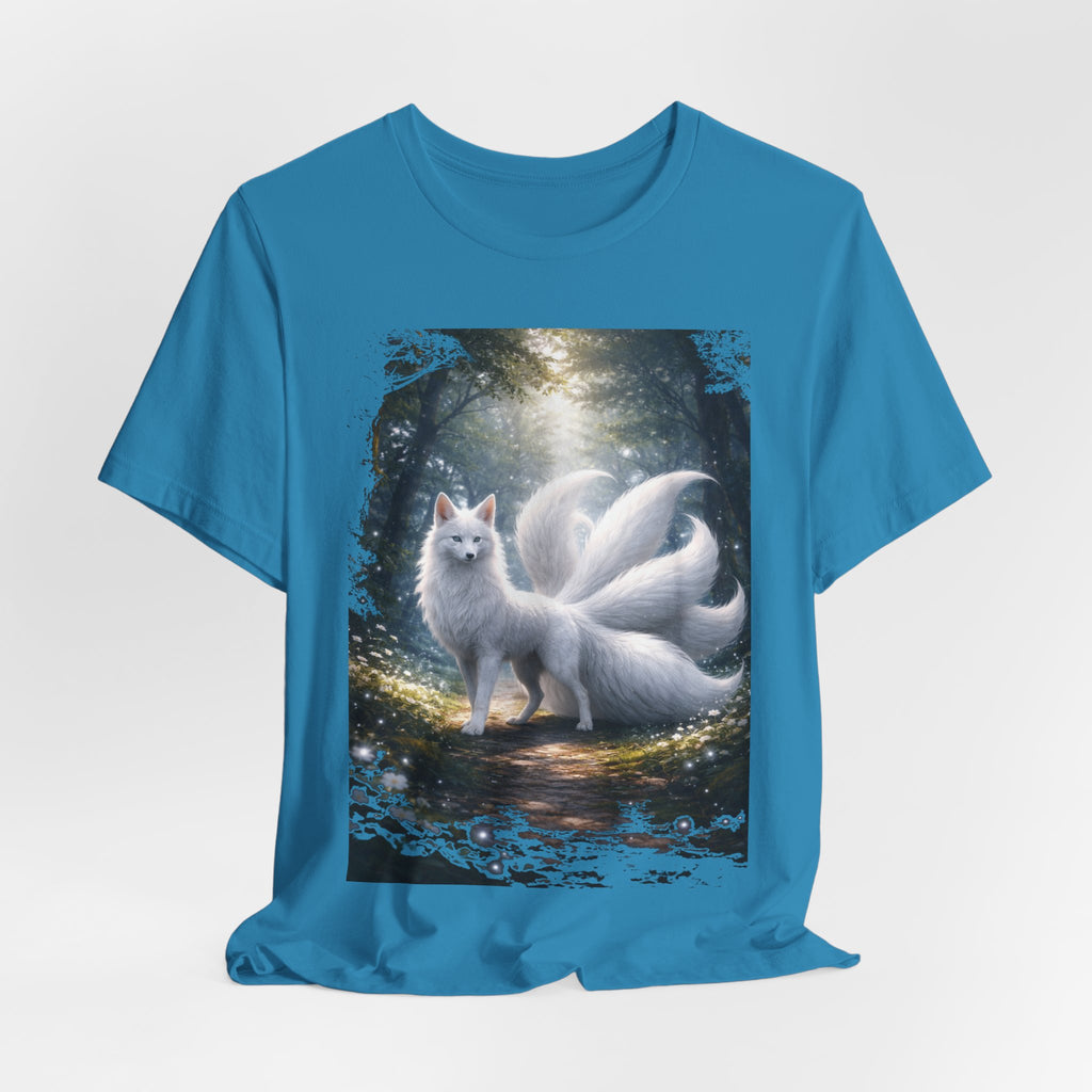Nine-Tailed Fox Fantasy T-Shirt — Mystical White Kitsune Forest Tee