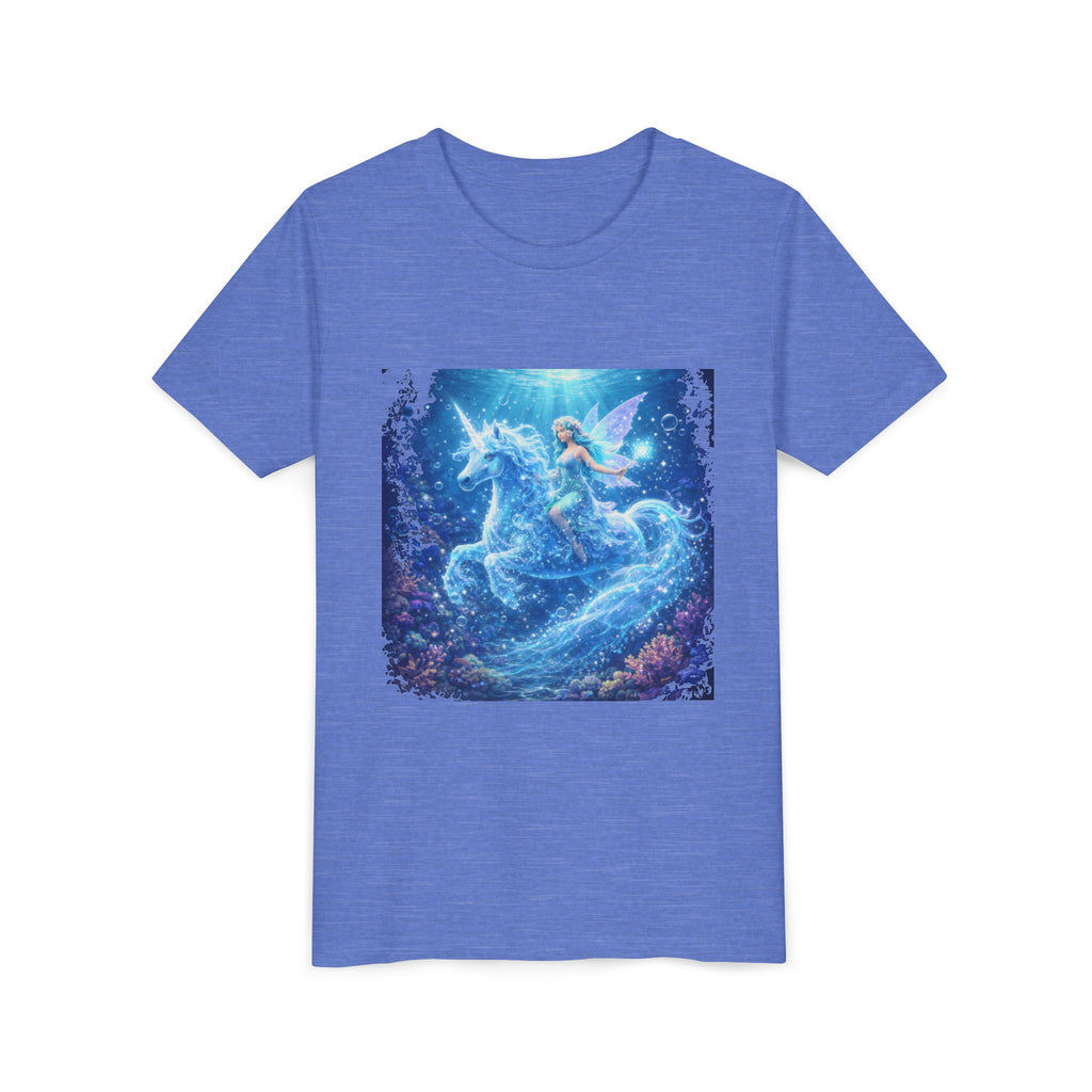 Magical Blue Unicorn & Fairy Youth T-Shirt – Enchanted Fantasy Tee for Kids