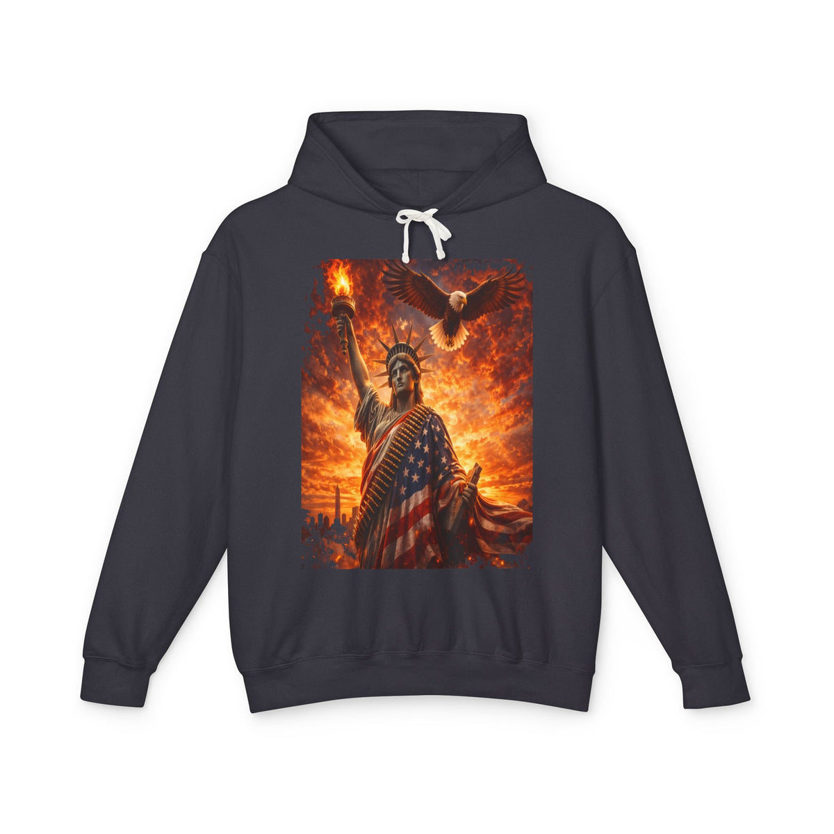Statue of Liberty American Flag Hoodie — Patriotic Liberty Eagle Sweatshirt