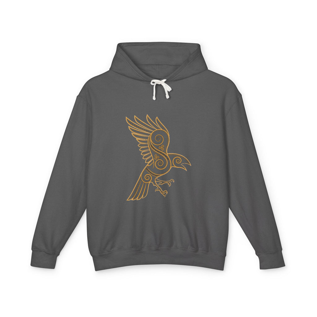 Celtic Raven Hoodie — Minimal Tribal Bird Graphic Lightweight Hooded Sweatshirt
