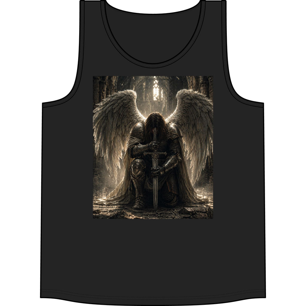 Gothic Angel Tank Top – Kneeling Warrior Angel with Sword Graphic