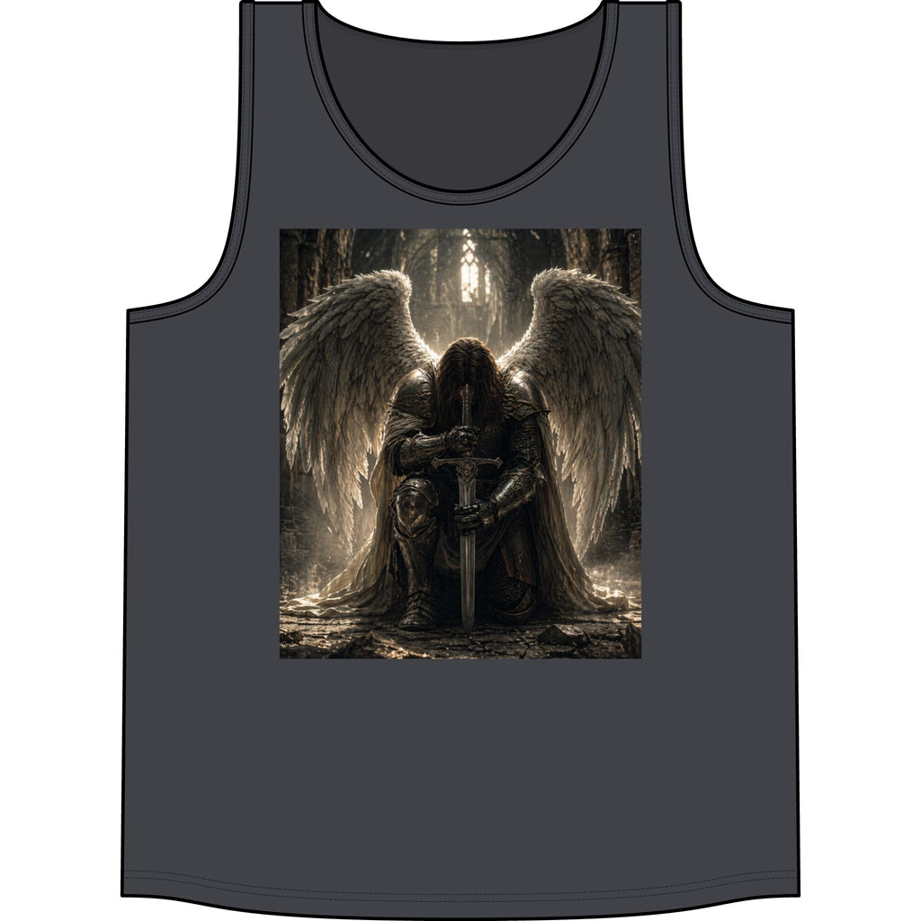 Gothic Angel Tank Top – Kneeling Warrior Angel with Sword Graphic