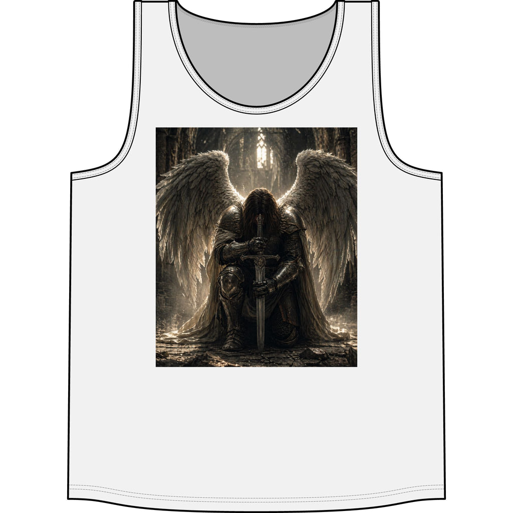 Gothic Angel Tank Top – Kneeling Warrior Angel with Sword Graphic