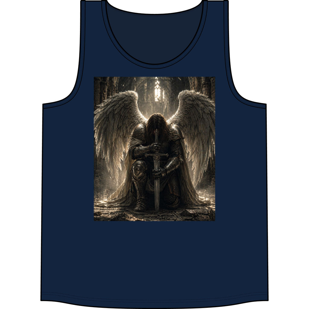 Gothic Angel Tank Top – Kneeling Warrior Angel with Sword Graphic