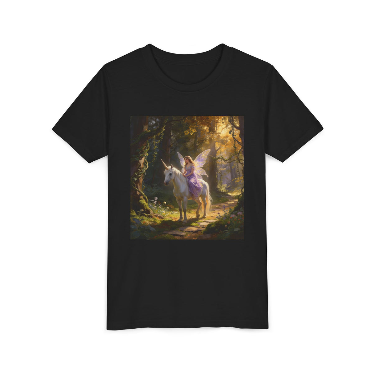 Youth Tee — Enchanted Unicorn & Fairy Forest Graphic