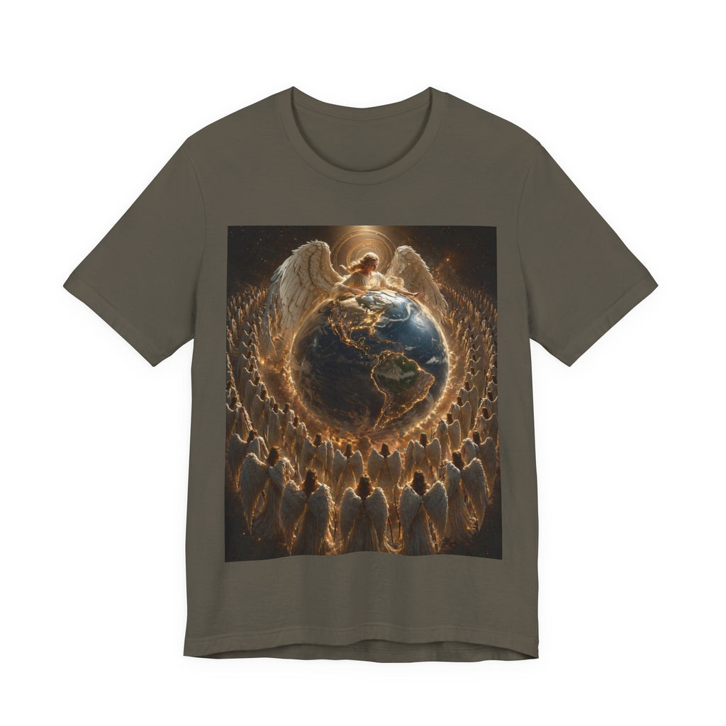 Angel Watching Over Earth T‑Shirt — Spiritual Guardian Globe Tee