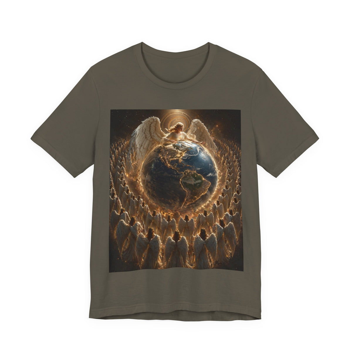 Angel Watching Over Earth T‑Shirt — Spiritual Guardian Globe Tee