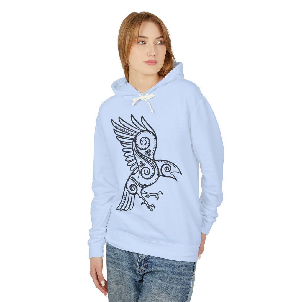 The Raven – Odin’s Messengers-Tribal Raven Hoodie — Intricate Celtic Bird Graphic Lightweight Sweatshirt