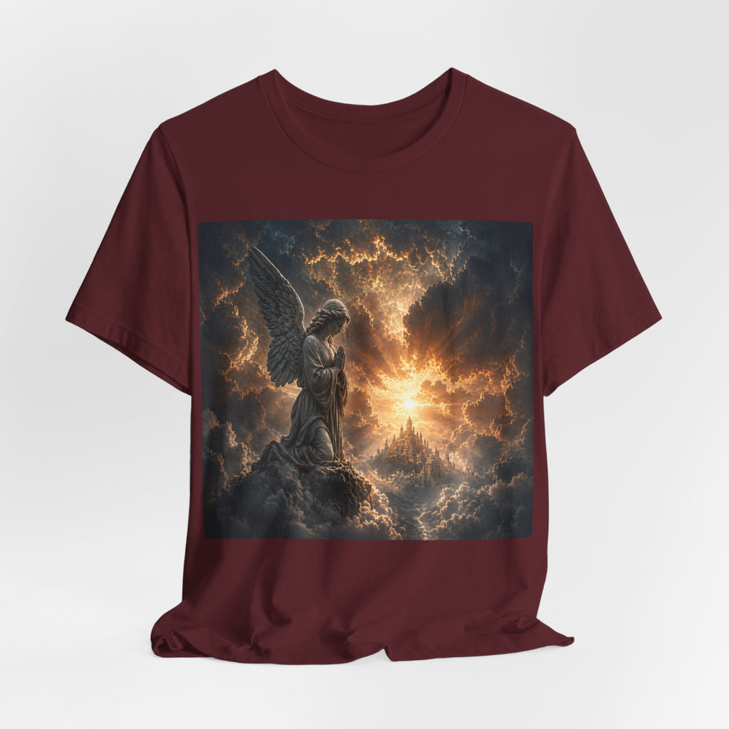 Angel in Storm Graphic Tee — Dramatic Celestial Art T-Shirt