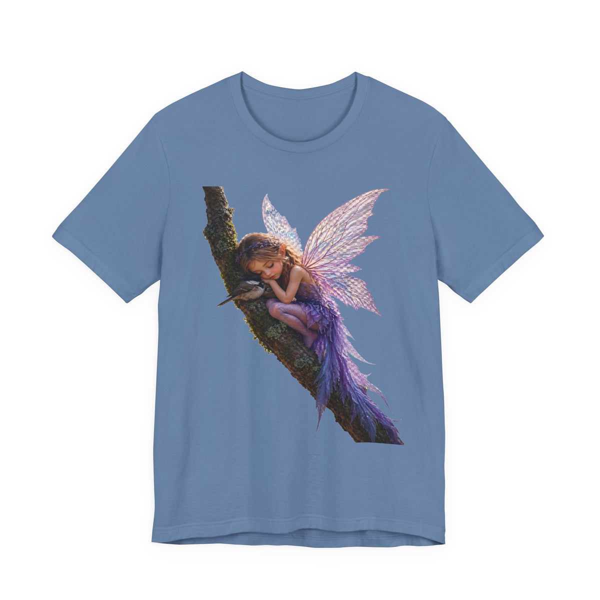 Fairy Sleeping on Branch T-Shirt — Magical Purple Fairy Tee for Women & Girls