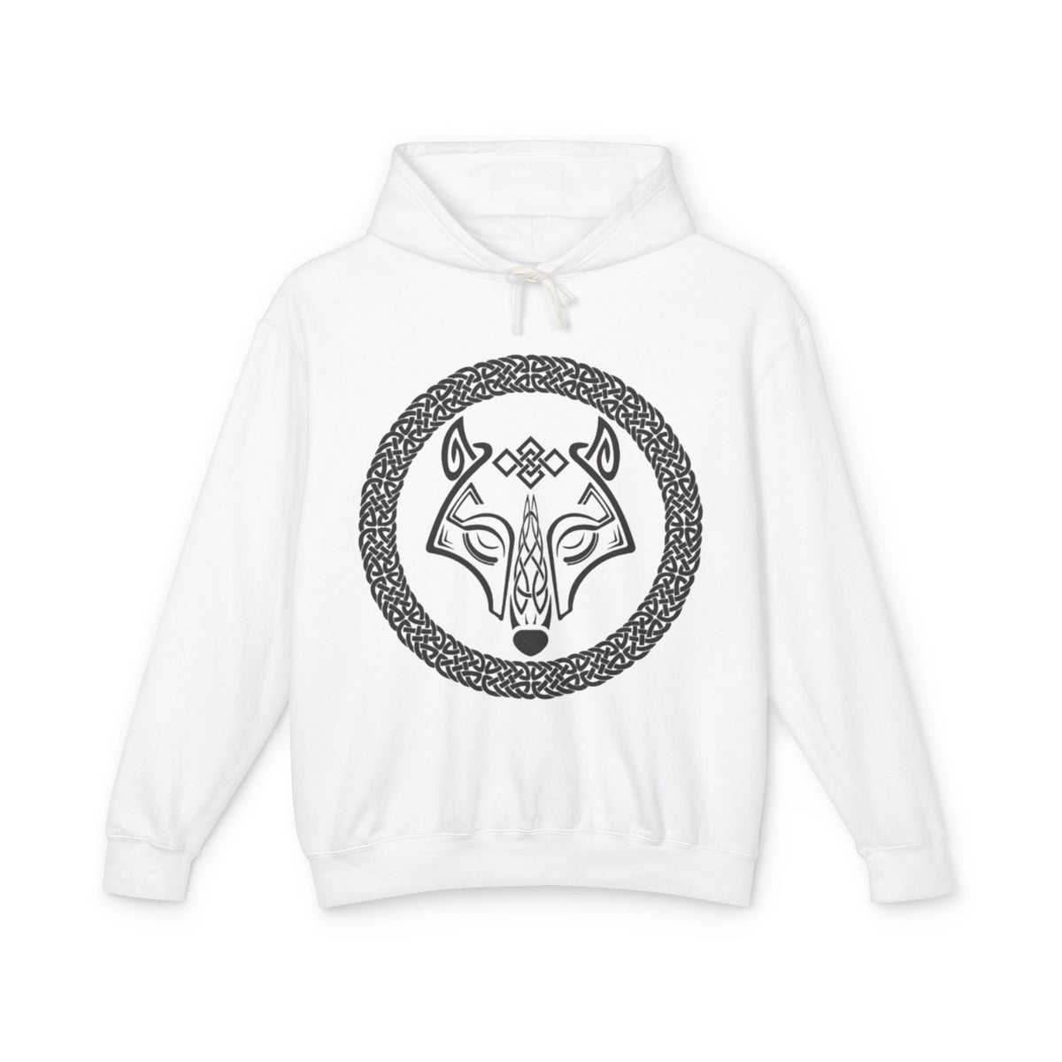Viking Wolf Rune Hoodie — Norse Knotwork Fox/Wolf Circle Graphic Hoodie