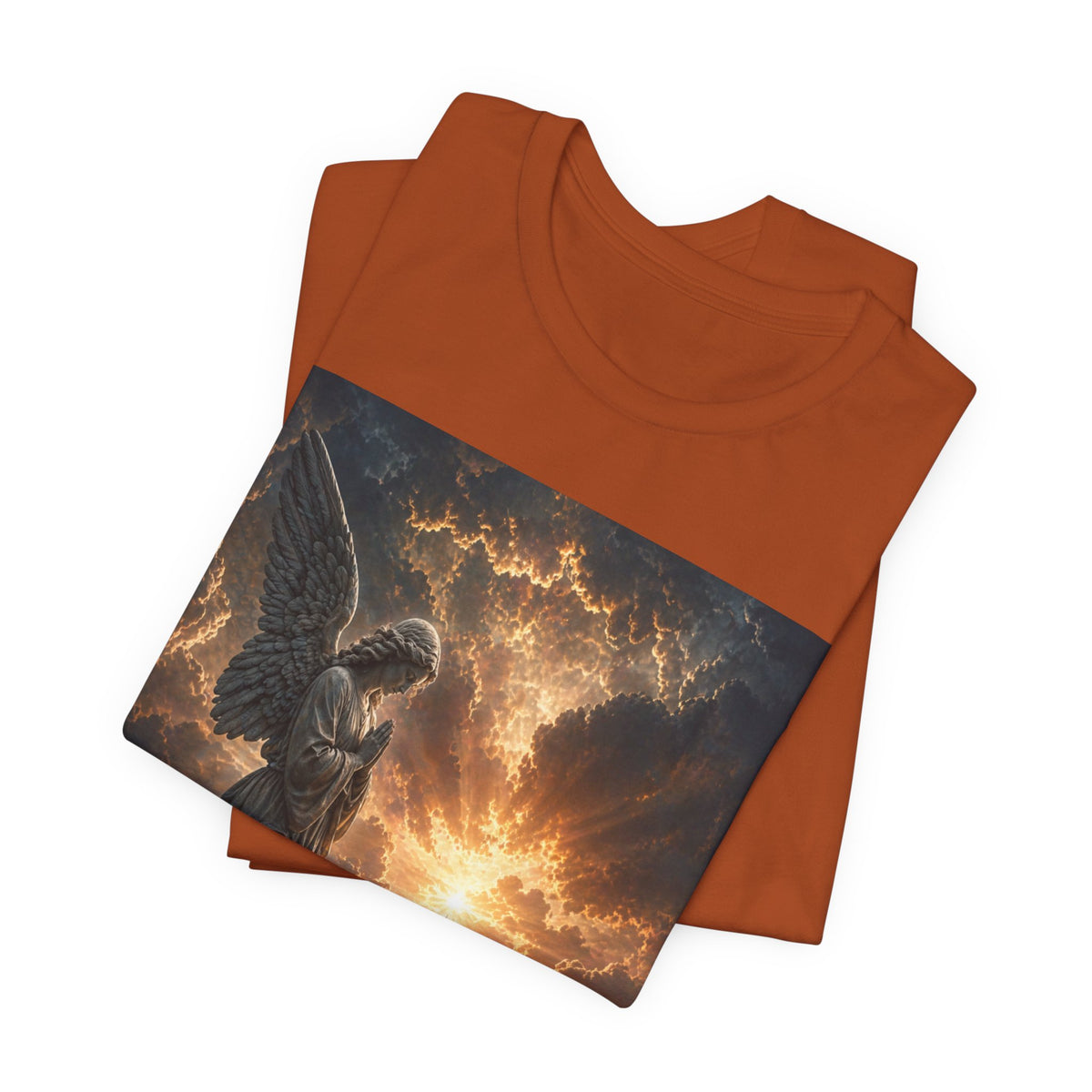 Angel in Storm Graphic Tee — Dramatic Celestial Art T-Shirt