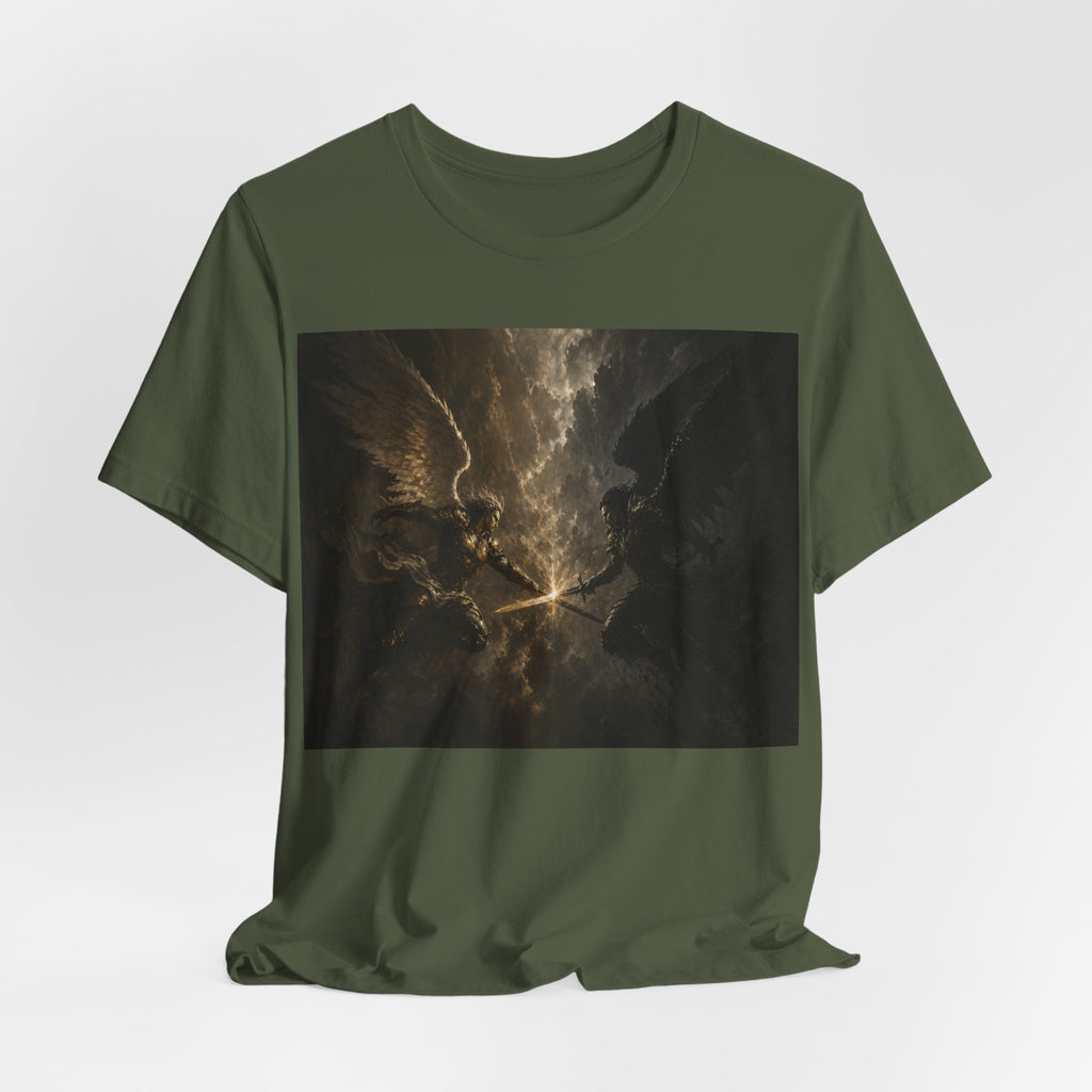 Angel Battle Graphic Tee — Dark Mythic Winged Warriors Shirt