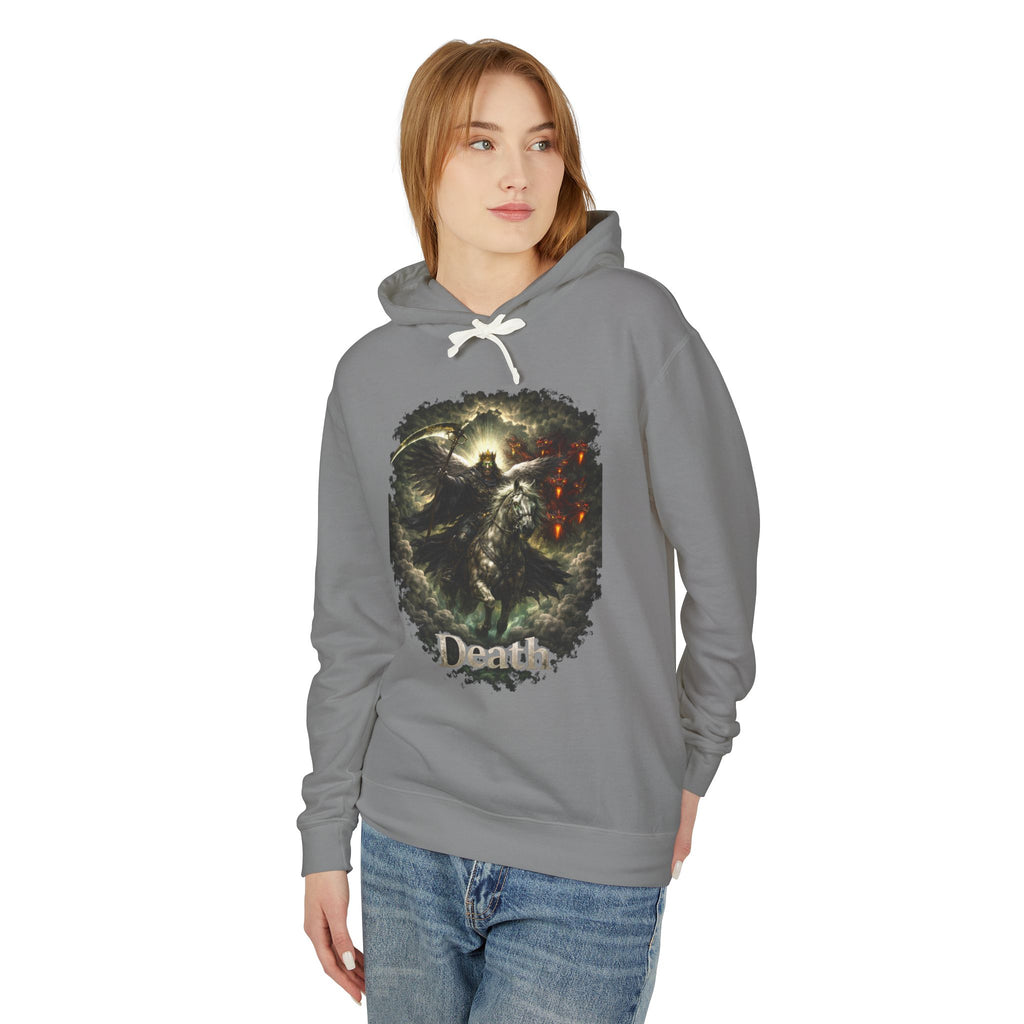 Revelation 6:7-8! And on the Pale horse was a rider  as an angle dress as death and he wore a crown !Death Reaper Graphic Hoodie — Gothic Dark Fantasy Pullover