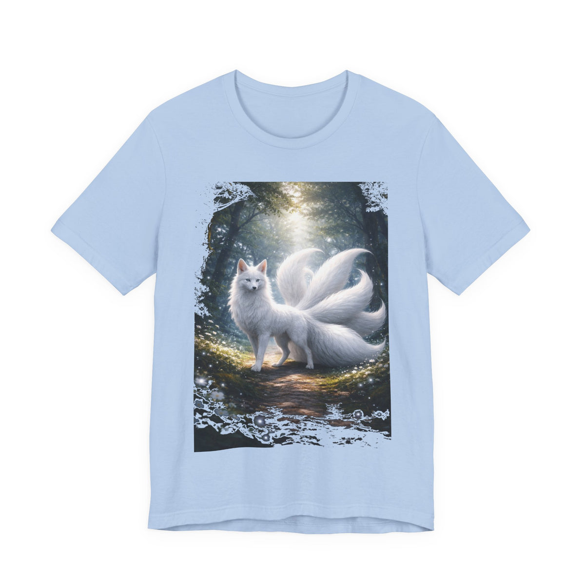 Nine-Tailed Fox Fantasy T-Shirt — Mystical White Kitsune Forest Tee