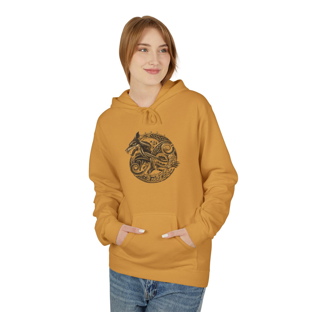 Norse mythology wolve Hoodie – Earth-Tone Celtic Wolf Graphic Pullover