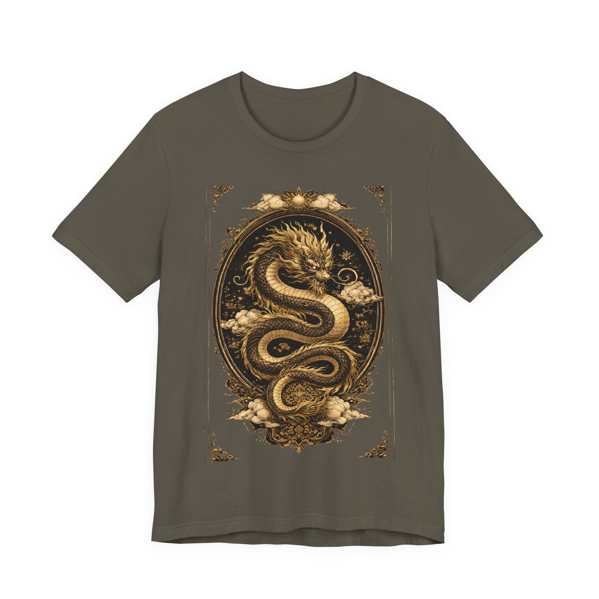 Dragon Oval Graphic Tee — Vintage Gold Snake Illustration T-Shirt