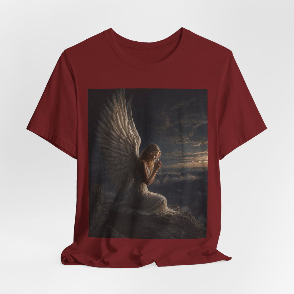 Angel Prayer Graphic Tee — Serene Winged Angel Shirt for Spiritual & Memorial Comfort