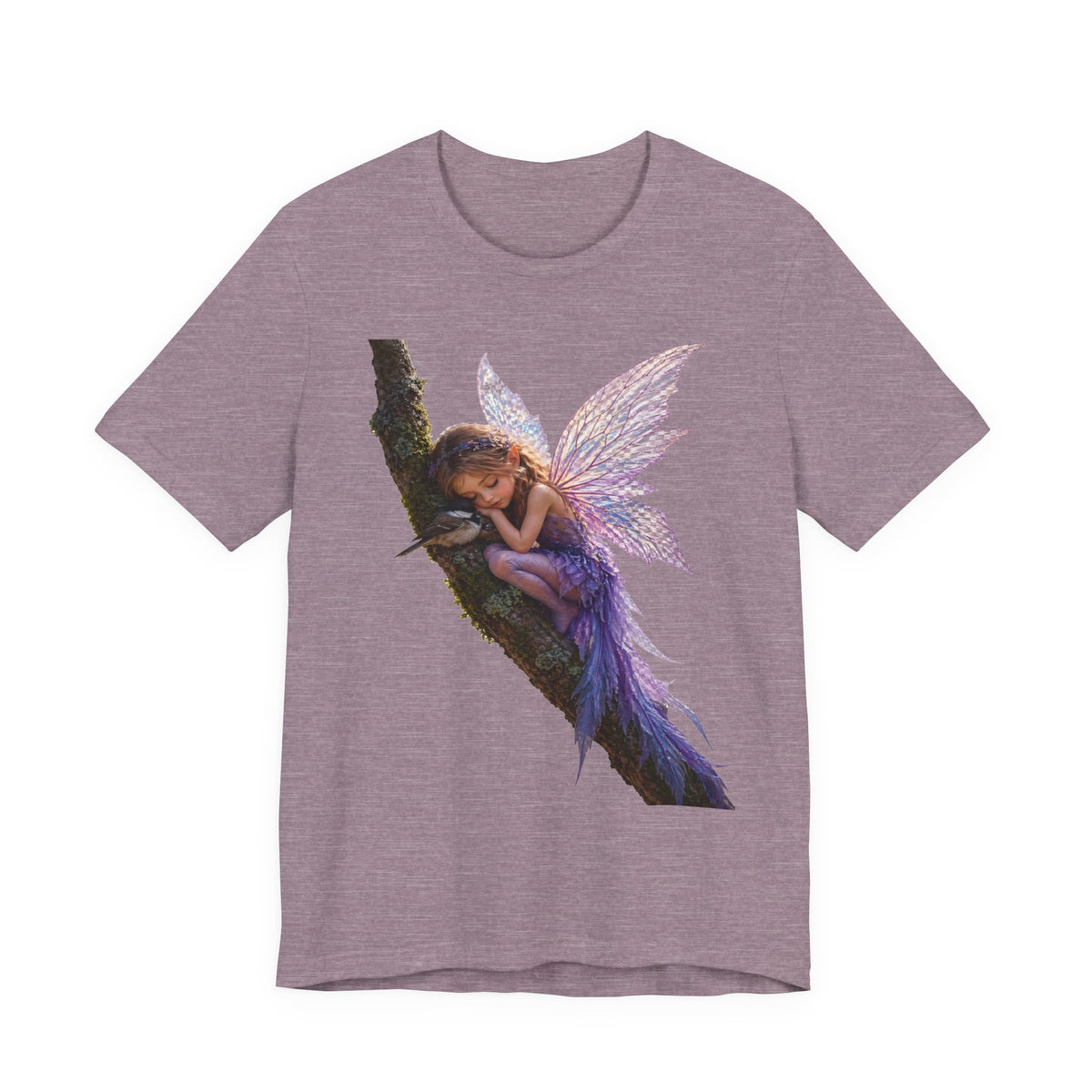 Fairy Sleeping on Branch T-Shirt — Magical Purple Fairy Tee for Women & Girls