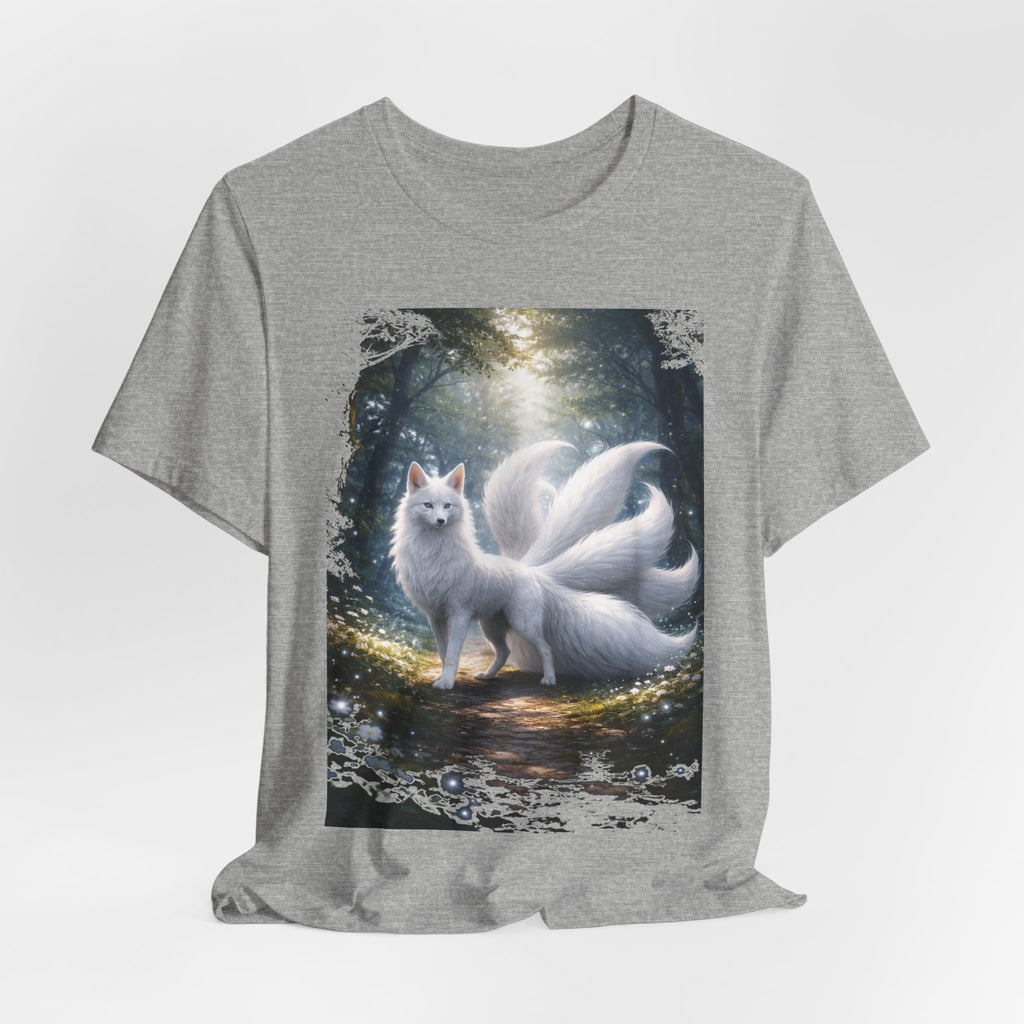 Nine-Tailed Fox Fantasy T-Shirt — Mystical White Kitsune Forest Tee