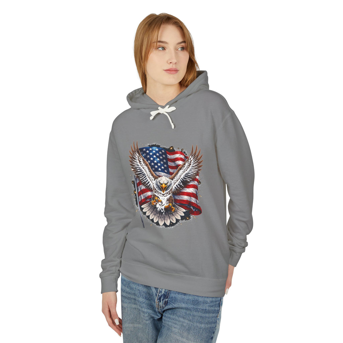 American Eagle Hoodie — Patriotic Bald Eagle with USA Flag Graphic