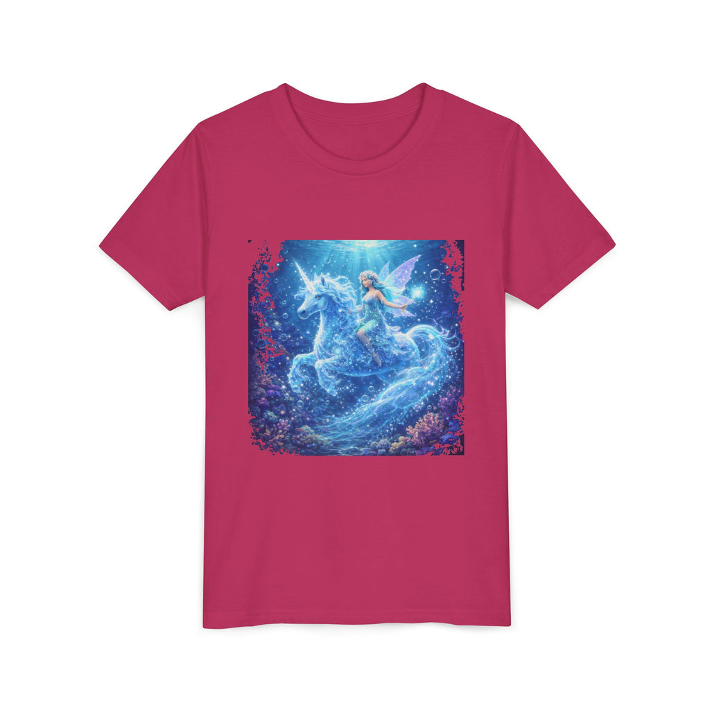 Magical Blue Unicorn & Fairy Youth T-Shirt – Enchanted Fantasy Tee for Kids