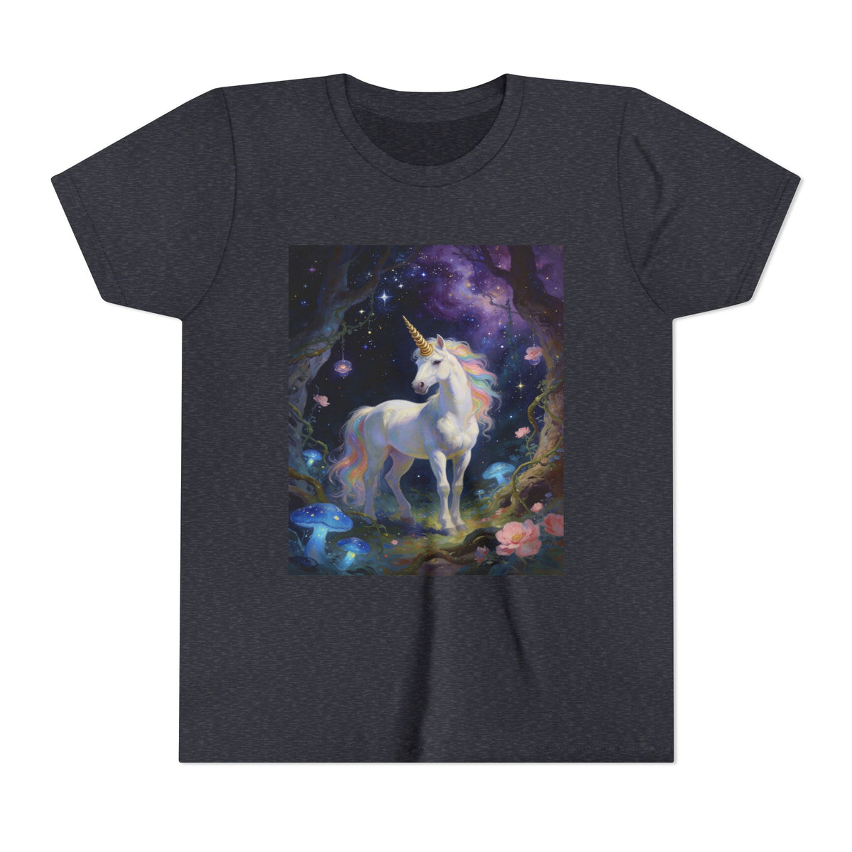 Youth Unicorn Tee — Magical Night Forest Unicorn Graphic Shirt