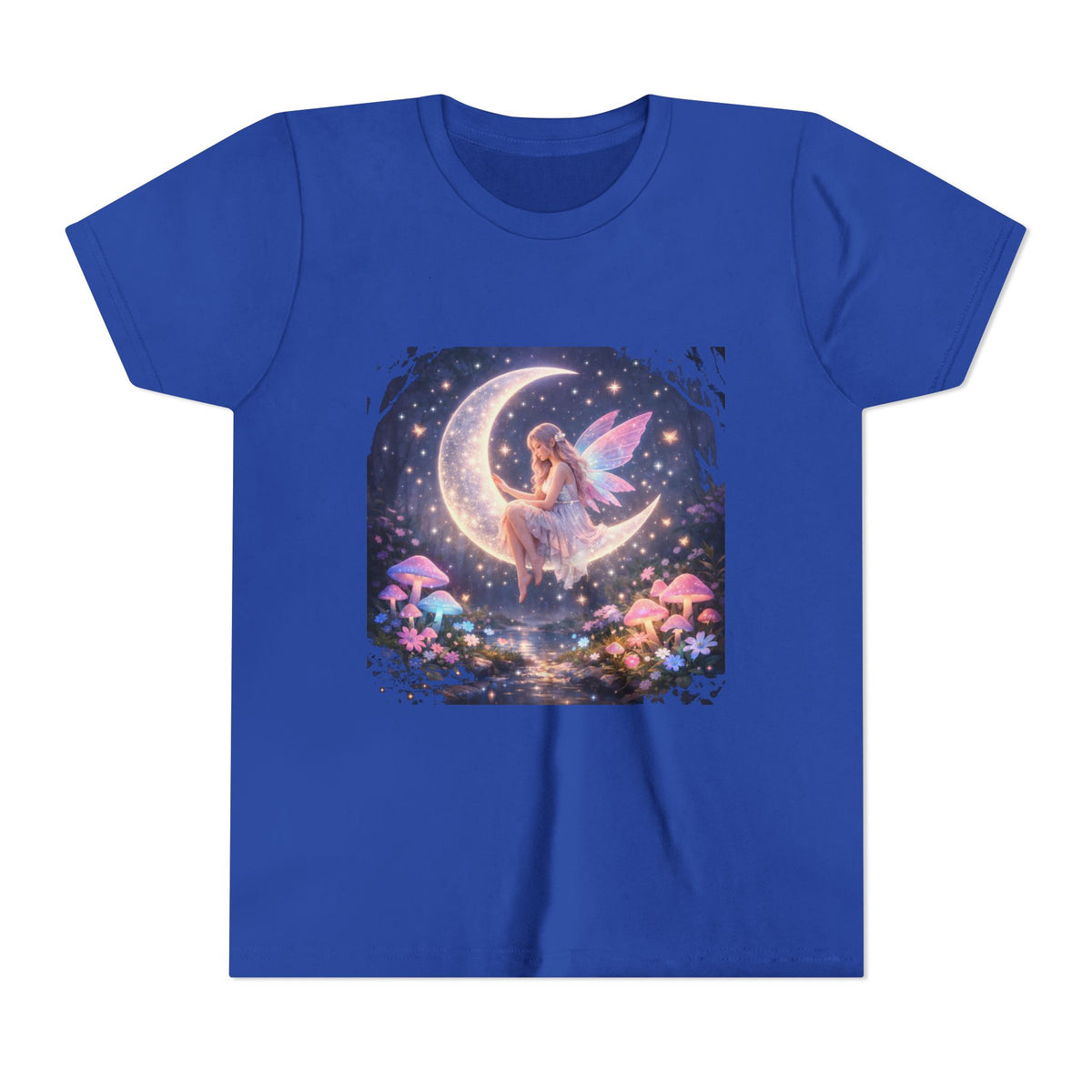 Youth Fairy Moon T-Shirt — Magical Fairy on Crescent Moon Tee for Kids