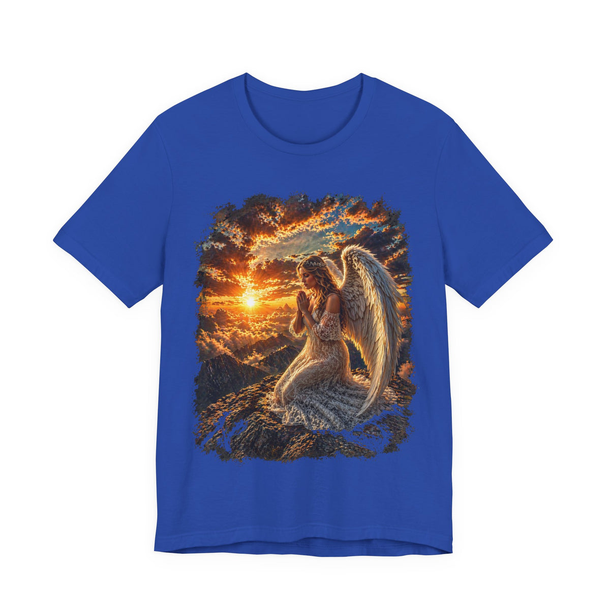 Angel at Sunset Graphic Tee — Prayerful Guardian Winged Angel T-Shirt