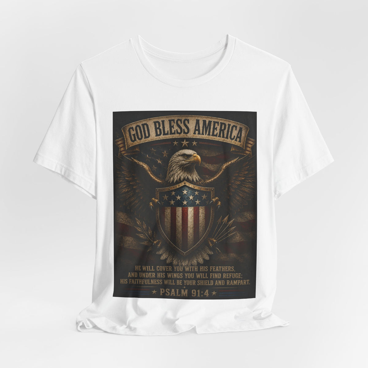 God Bless America Eagle T-Shirt – Patriotic Psalm 91:4 Graphic Tee