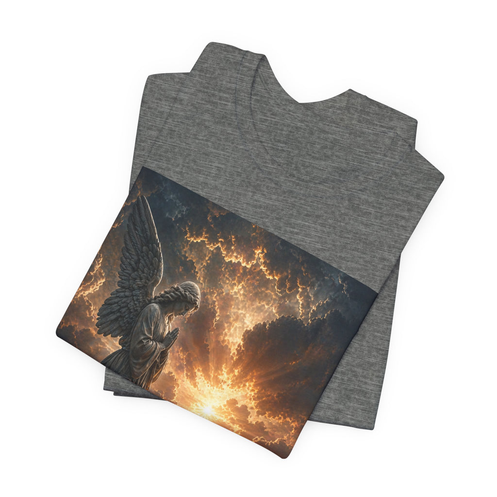 Angel in Storm Graphic Tee — Dramatic Celestial Art T-Shirt
