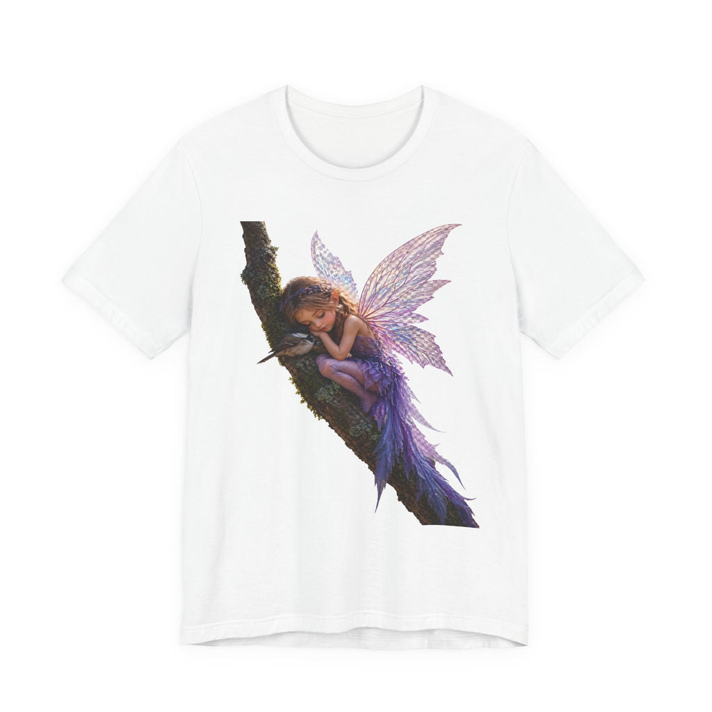 Fairy Sleeping on Branch T-Shirt — Magical Purple Fairy Tee for Women & Girls