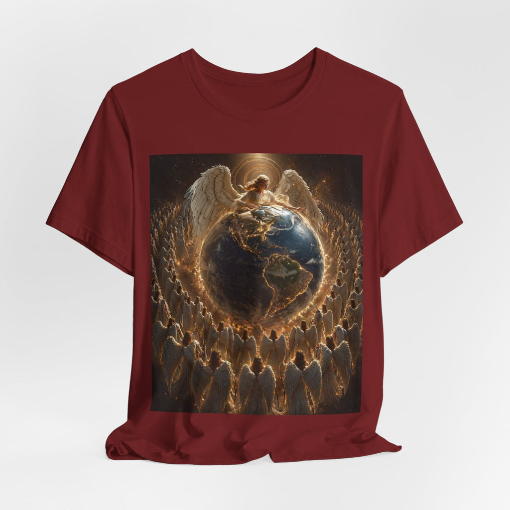 Angel Watching Over Earth T‑Shirt — Spiritual Guardian Globe Tee