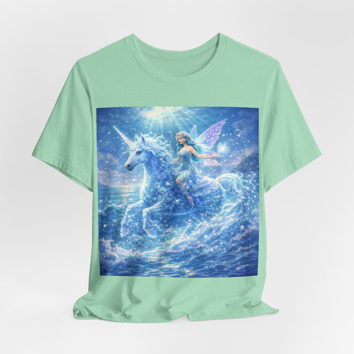 Mystic Sea Unicorn Tee — Fairy Riding Pegasus Surfing Ocean Graphic T-Shirt