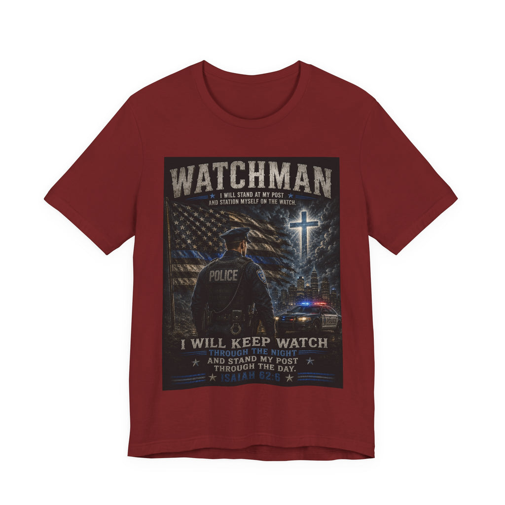 Watchman Police Tribute T‑Shirt – "I Will Keep Watch" Patriotic Law Enforcement Tee