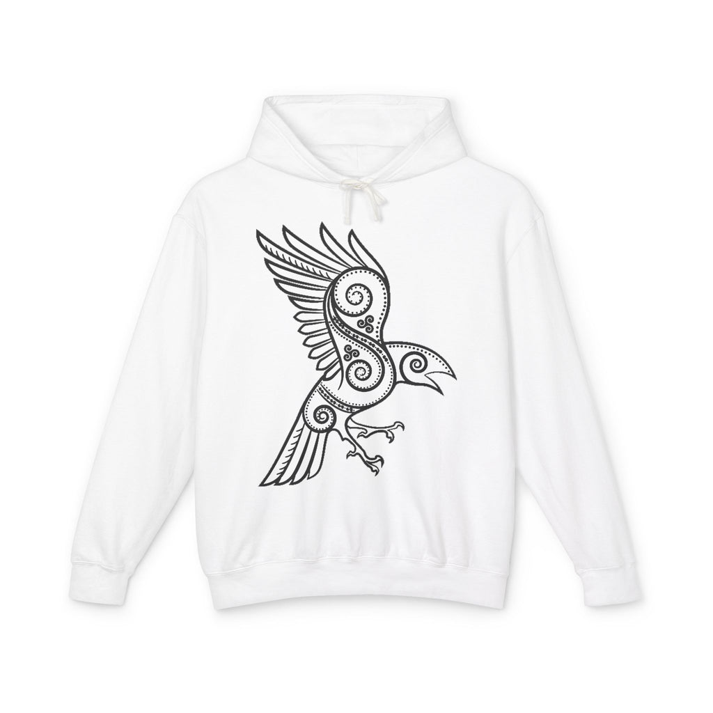 The Raven – Odin’s Messengers-Tribal Raven Hoodie — Intricate Celtic Bird Graphic Lightweight Sweatshirt