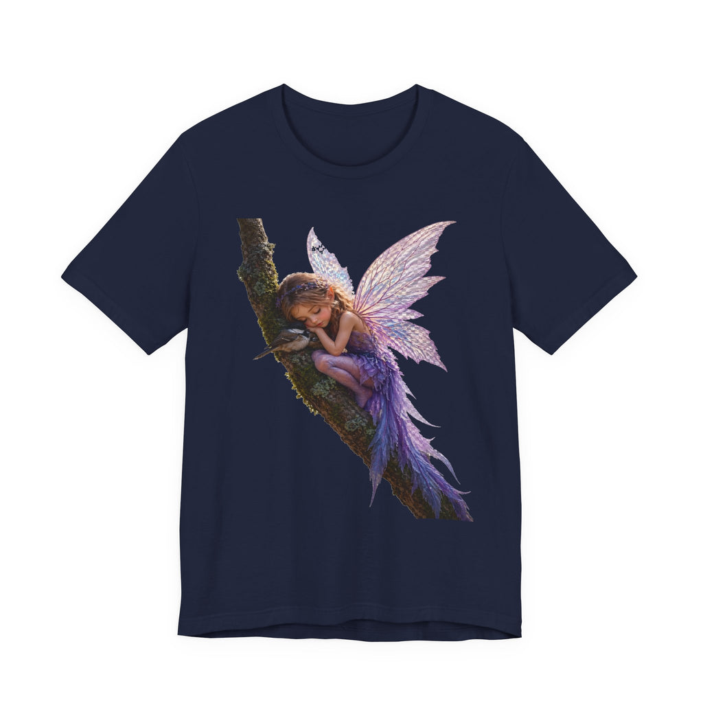 Fairy Sleeping on Branch T-Shirt — Magical Purple Fairy Tee for Women & Girls