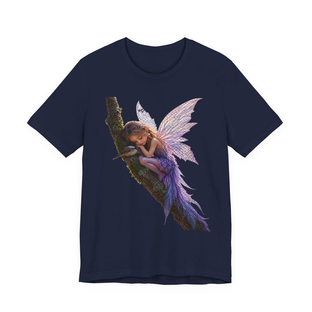 Fairy Sleeping on Branch T-Shirt — Magical Purple Fairy Tee for Women & Girls